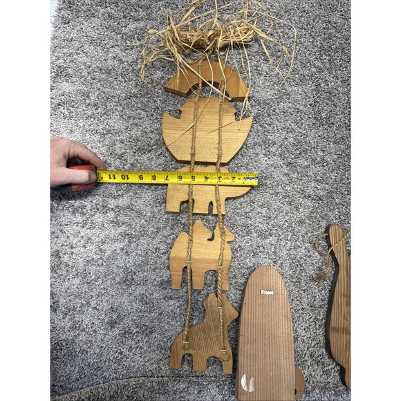 Noah\'s Ark Hand Painted Wood Hanging Decor Vtg Lot Of 4 See Description